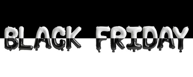 ilustração 3D balões preto e branco black fridayletter isolado no fundo negativo