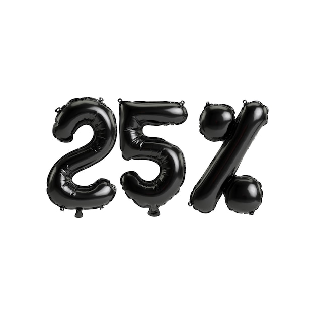 ilustração 3D balões pretos moldam 25 isolados no fundo branco