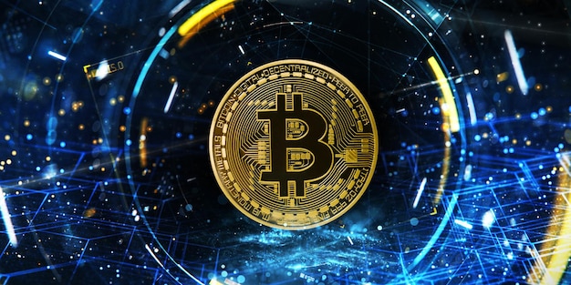 Ilustração 3D Bitcoin Dinheiro futuro Moeda digital
