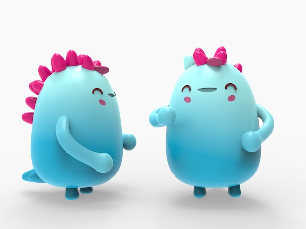 Ilustração 3d bonitinho dino kawaii personagem de desenho animado render