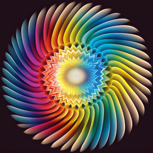 Ilustração 3D colorida de um círculo de mandala fractal em estilo moderno