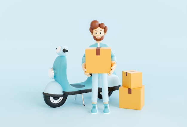 Foto ilustração 3d conceito de serviço de entrega online entrega em casa e escritório por scooter e motocicleta