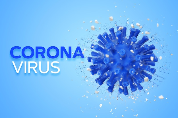 Ilustração 3D COVID19 em fundo azul isolado Novo nome oficial do Coronavirus