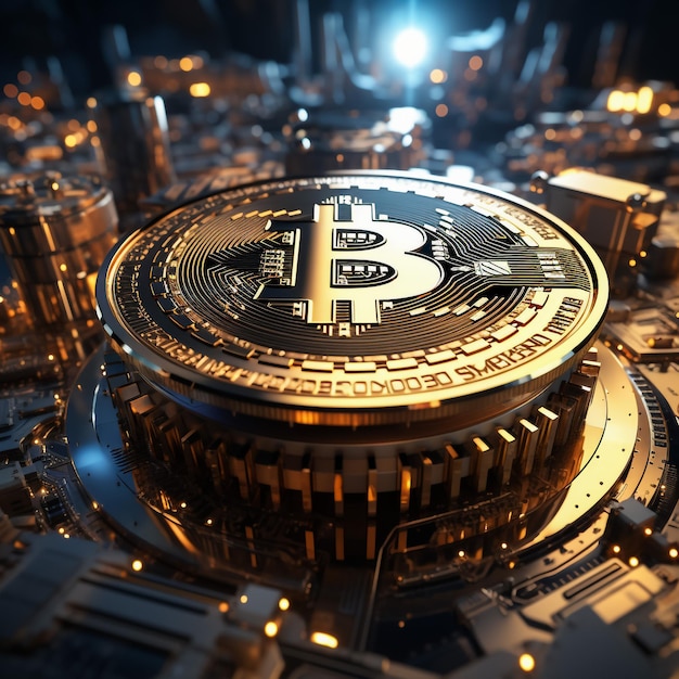 Ilustração 3d Criptomoeda bitcoin fundo 4k