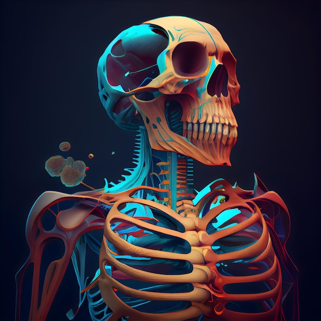 Ilustração 3D da anatomia do esqueleto humano isolada no fundo preto