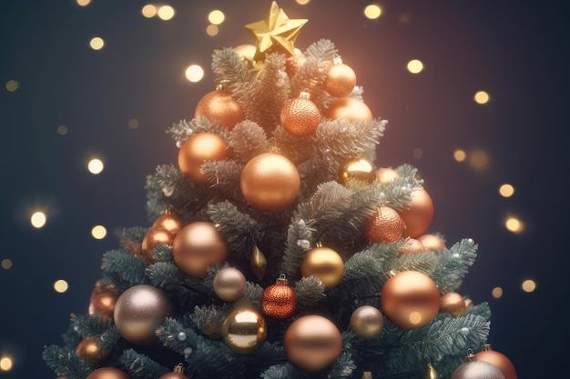 Ilustração 3D da árvore de Natal com bolas de Natal IA generativa