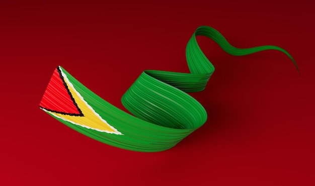 Ilustração 3d da bandeira da Guiana em um fundo vermelho