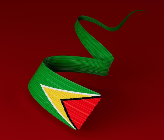 Ilustração 3d da bandeira da Guiana em um fundo vermelho