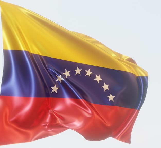 ilustração 3D da bandeira da venezuela em tecido brilhante ondulado isolado em azul claro