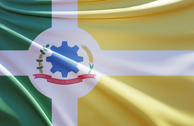 ilustração 3D da bandeira de são miguel do iguaçu em tecido ondulado