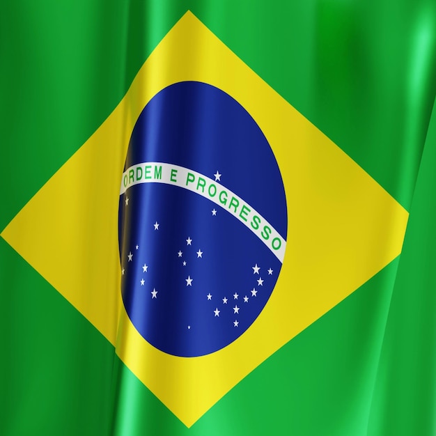 ilustração 3D da bandeira do brasil em tecido ondulado brilhante