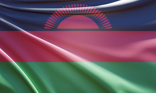 ilustração 3D da bandeira do malawi na tela da onda