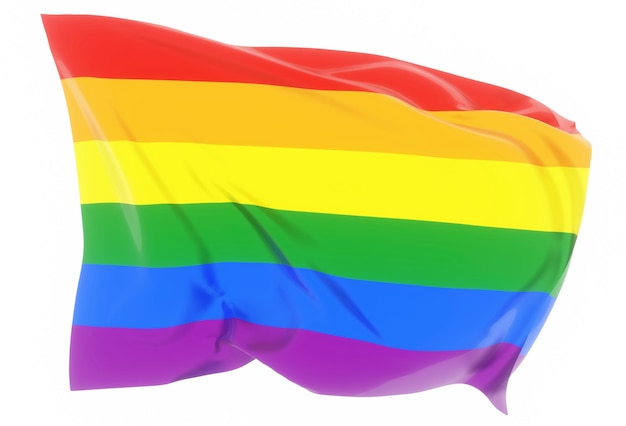 Ilustração 3d da bandeira do orgulho gay em tecido brilhante ondulado isolado em branco