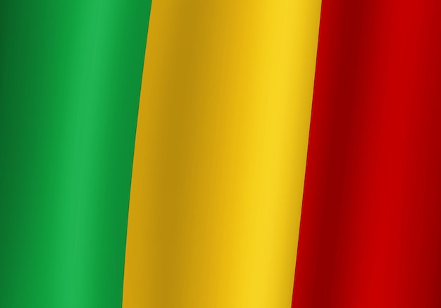 Ilustração 3d da bandeira nacional do Mali vista de perto