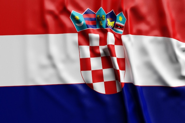Ilustração 3D da bandeira nacional em desenvolvimento da Croácia. Símbolo do país.
