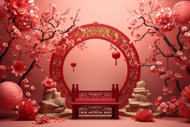 Ilustração 3d da celebração do ano novo chinês