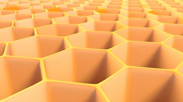Ilustração 3D da estrutura de favo de mel abstrata hexagonal.