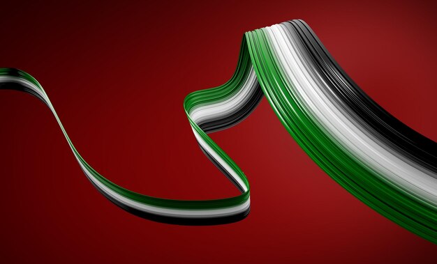 Ilustração 3d da fita da bandeira da Palestina no fundo isolado