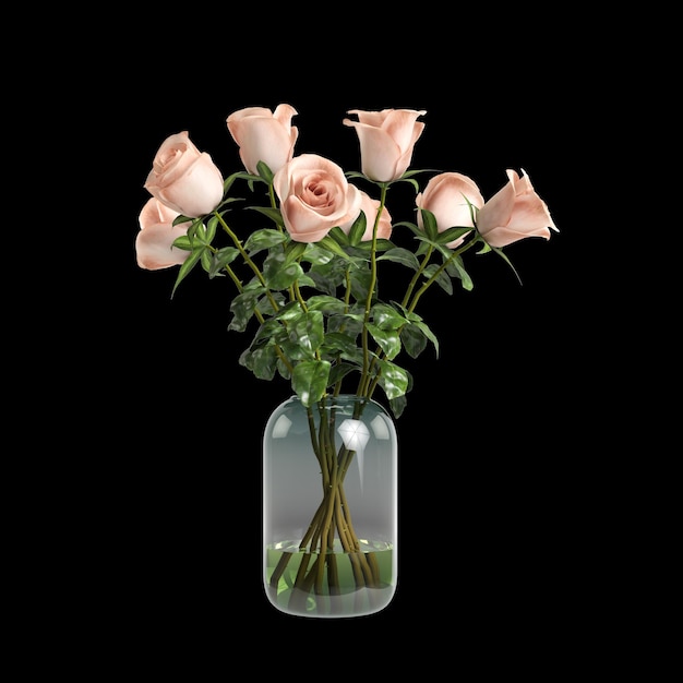 ilustração 3d da flor do vaso da decoração isolada no fundo preto
