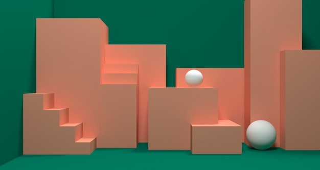 Ilustração 3d da forma geométrica abstrata de cor verde, exibição do pódio minimalista moderno ou vitrine