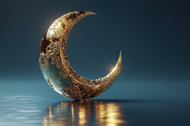 Ilustração 3D da lua crescente dourada