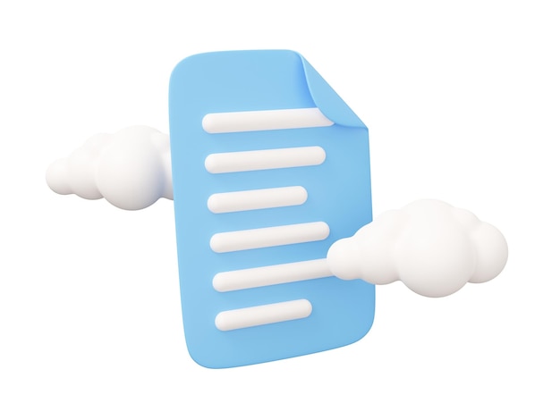 Ilustração 3d da nuvem do documento Ilustração mínima da renderização 3d isolada no fundo branco