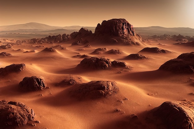 ilustração 3D da paisagem no deserto cênico do planeta Marte no planeta vermelho