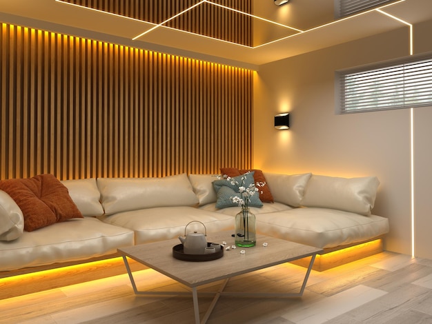 Ilustração 3D da sala de design moderno interior