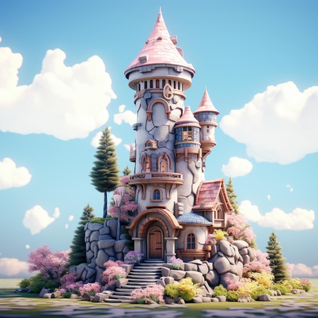 Ilustração 3d da Torre dos Feiticeiros de Fantasia Medieval