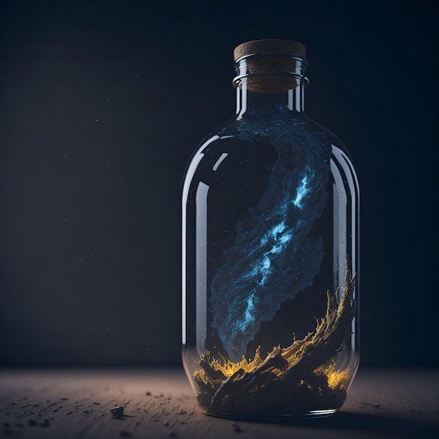 ilustração 3D da Via Láctea na garrafa