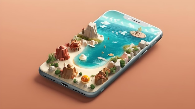 ilustração 3D da vocação de viagem no smartphone