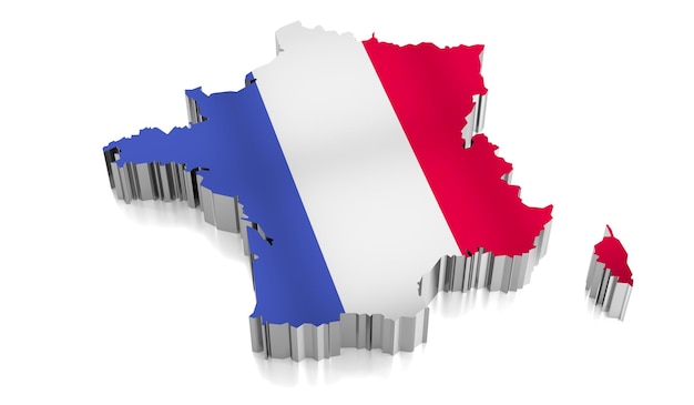 Ilustração 3D das fronteiras do país e da bandeira da França