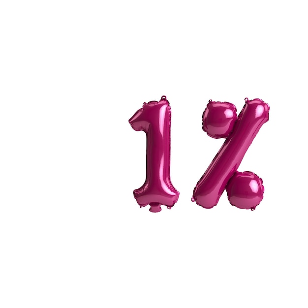 ilustração 3D de 1 por cento de balões rosa escuros isolados no fundo