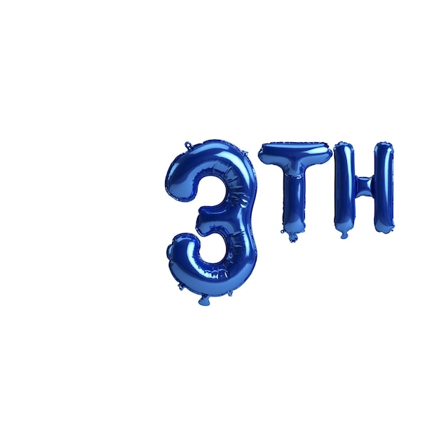 ilustração 3D de 3º balões azuis isolados no fundo branco