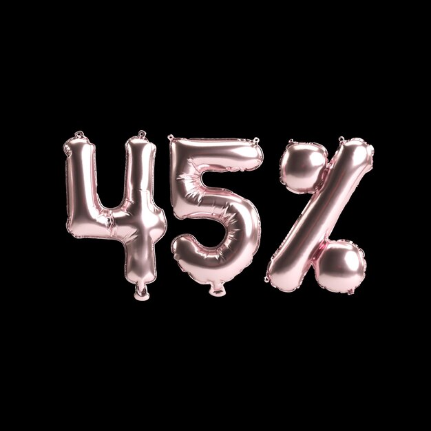 ilustração 3D de 45 por cento de balões rosa isolados no fundo