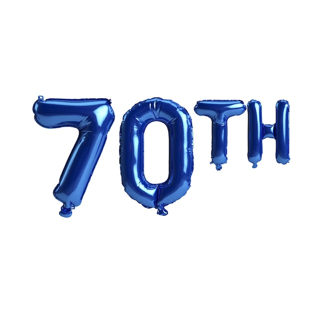 ilustração 3D de 70 balões azuis isolados no fundo branco