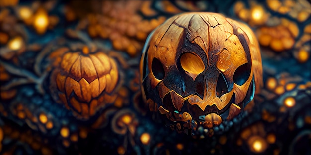 Ilustração 3D de abóbora de Halloween. fundo de dia das bruxas