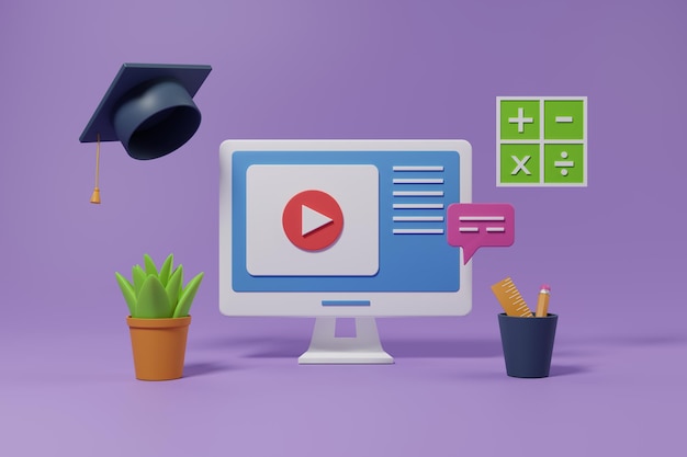 Ilustração 3D de aprendizado on-line