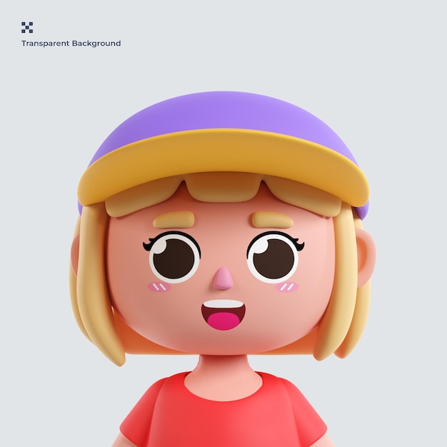 Ilustração 3D de avatar de garota fofa