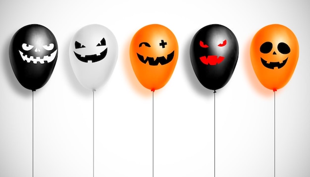 Ilustração 3D de balões com rostos assustadores conceito de feriado de Halloween
