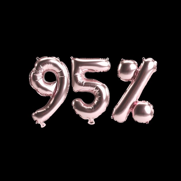 ilustração 3D de balões rosa de 95 por cento isolados no fundo