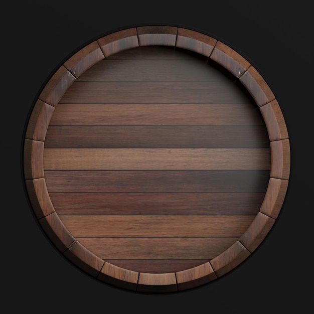 Ilustração 3D de barril de madeira isolado em fundo preto