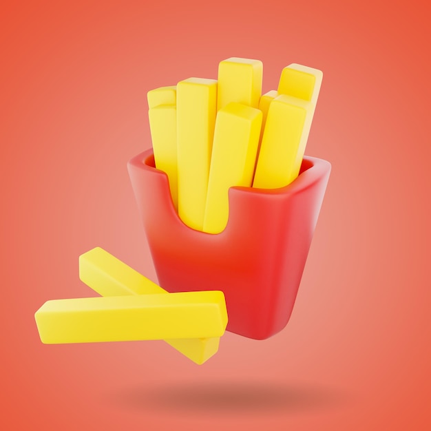 Ilustração 3D de batatas fritas