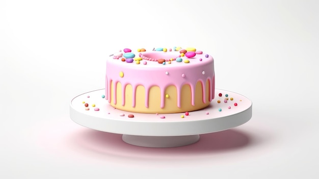 Ilustração 3D de bolo de aniversário bonito bolo doce para uma surpresa de aniversário para aniversário