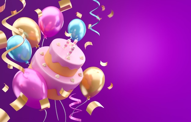 Ilustração 3d de bolo de aniversário