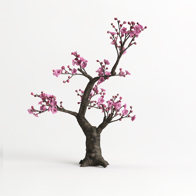 ilustração 3D de bonsai de mume Armeniaca isolado em branco e sua máscara