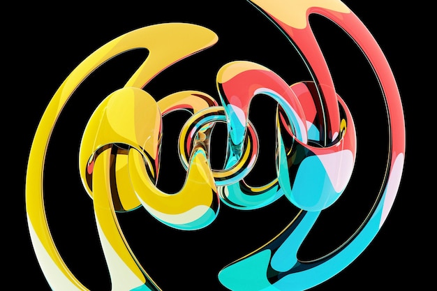 Foto ilustração 3d de cadeias coloridas conjunto de cadeias em um fundo preto padrão geométrico tecnologia geometria de fundo