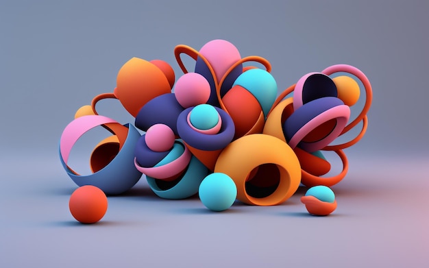 Ilustração 3D de caleidoscópio torcido de formas coloridas vibrantes e retorcidas