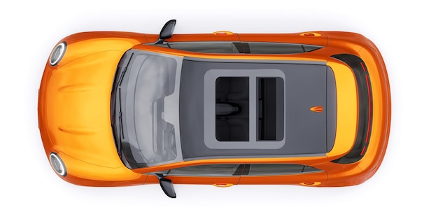 Ilustração 3D de carro elétrico hatchback laranja fofo