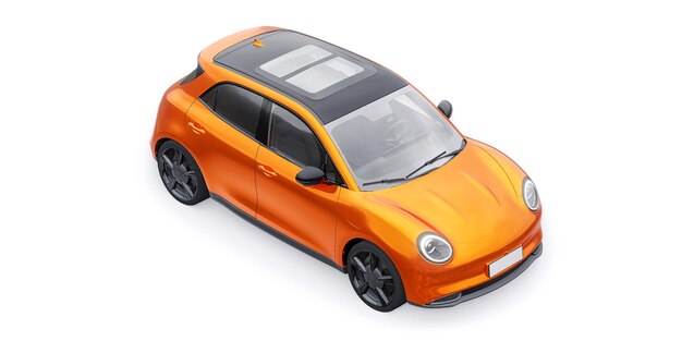 Ilustração 3D de carro elétrico hatchback laranja fofo